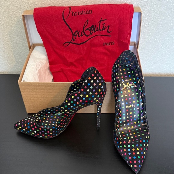 Christian Louboutin Black Multicolor Polka Dot Heels - Picture 1 of 6